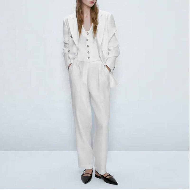 Linen set womens summer Straight Leg Large Size Solid Color Suit Trousers and sleeveless top linen sets for women 2 piece
